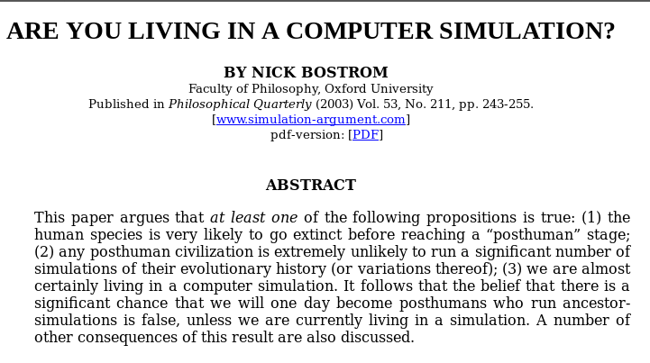 Simulation hypothesis, 2003
